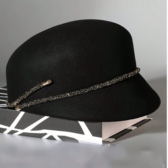 Wool Gem Decor French Felt Beret, Adjustable British Style Cap - Picture 5 of 11